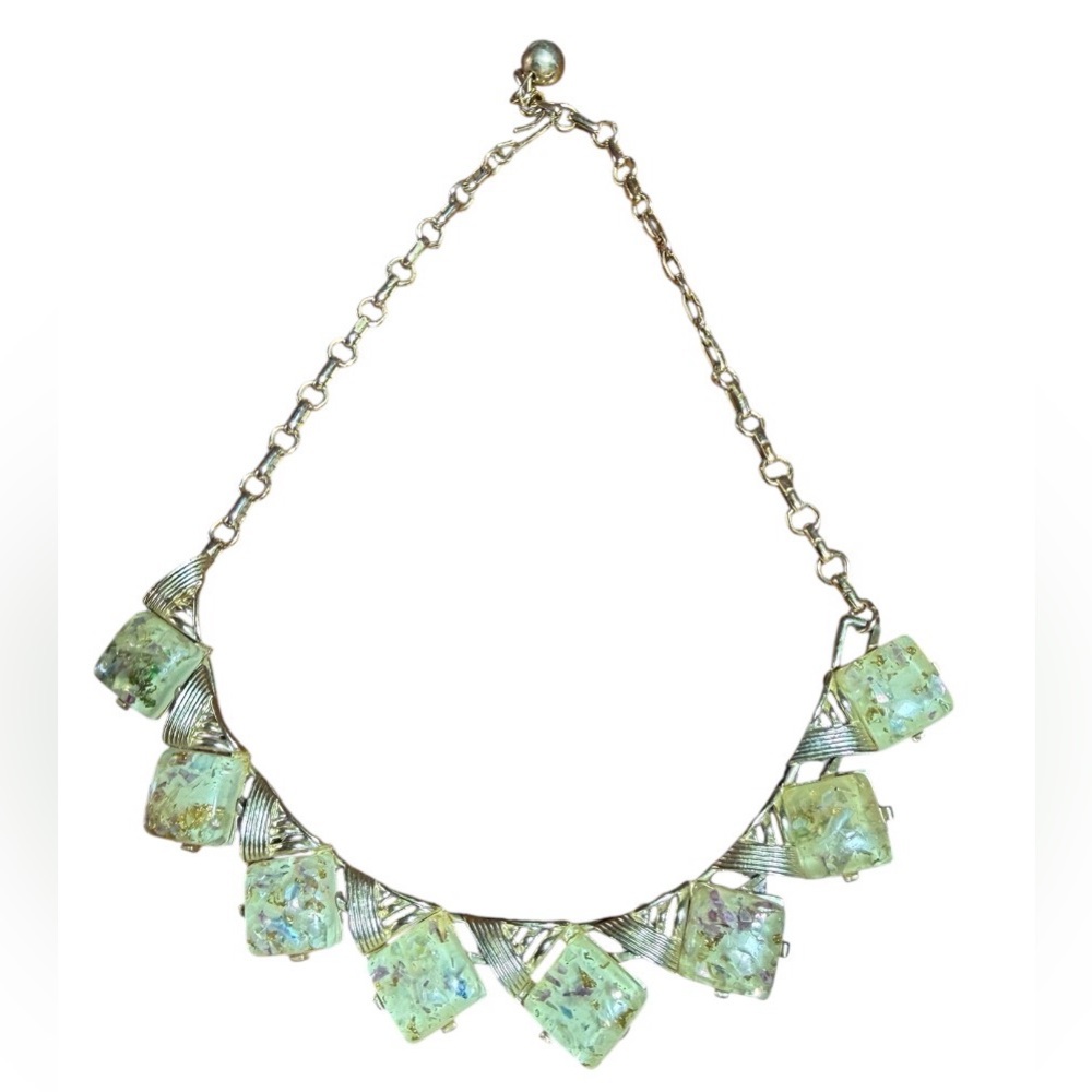 Coro vintage confetti, champagne lucite , gold tone, choker Necklace